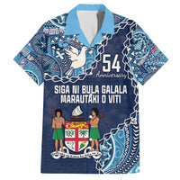 Personalised Fiji 54th Anniversary Family Matching Summer Maxi Dress and Hawaiian Shirt Siga Ni Bula Galala Marautaki O Viti LT9 Dad's Shirt - Short Sleeve Blue - Polynesian Pride