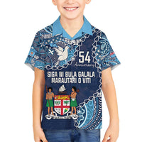 Personalised Fiji 54th Anniversary Family Matching Tank Maxi Dress and Hawaiian Shirt Siga Ni Bula Galala Marautaki O Viti LT9 Son's Shirt Blue - Polynesian Pride