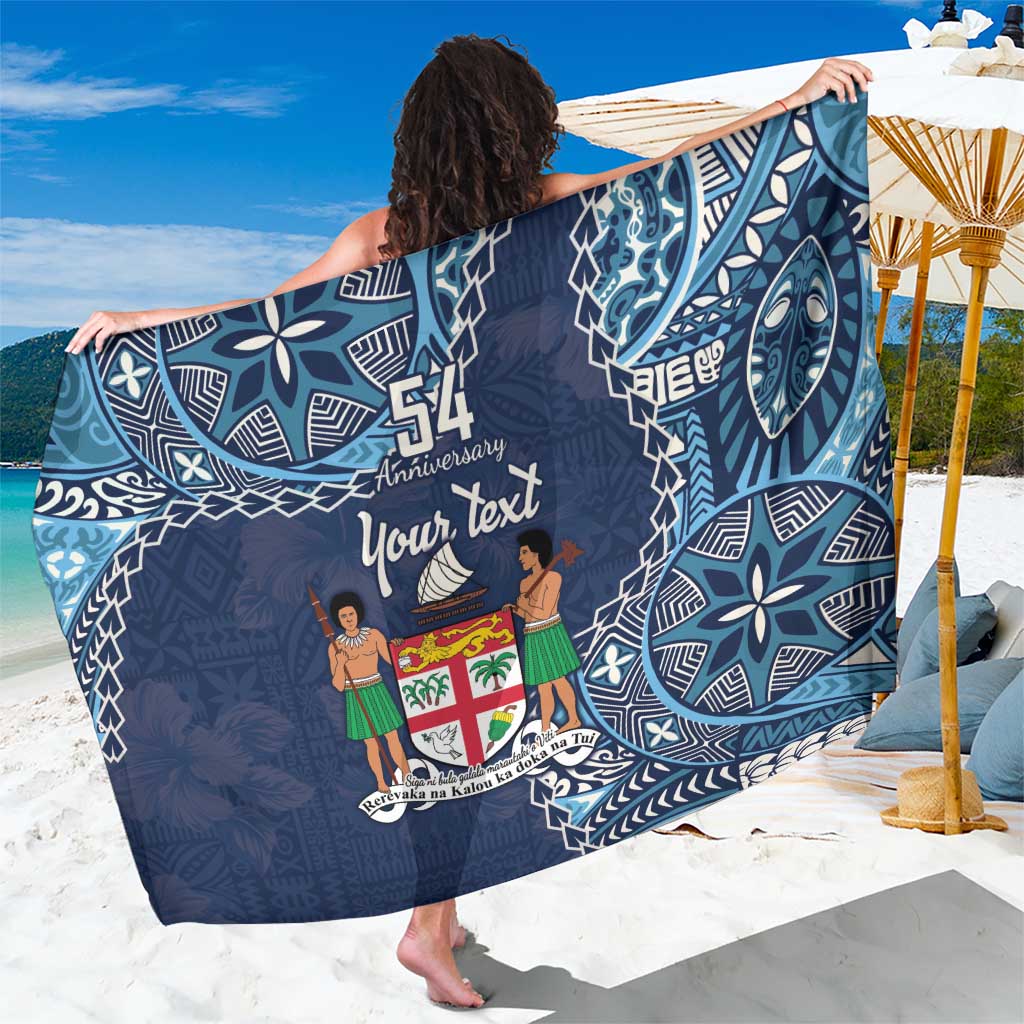 Personalised Fiji 54th Anniversary Sarong Siga Ni Bula Galala Marautaki O Viti LT9 One Size 44 x 66 inches Blue - Polynesian Pride