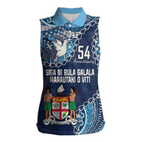 Personalised Fiji 54th Anniversary Women Sleeveless Polo Shirt Siga Ni Bula Galala Marautaki O Viti LT9 Female Blue - Polynesian Pride