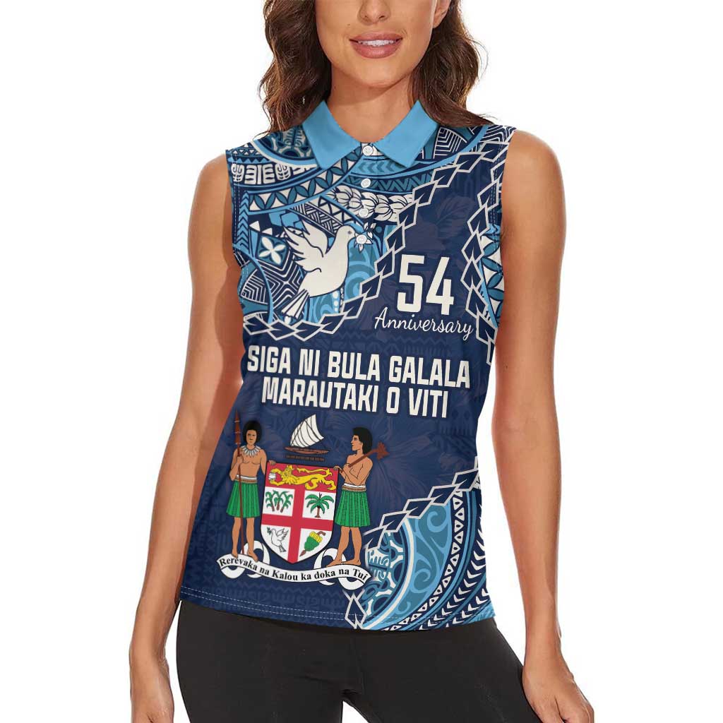 Personalised Fiji 54th Anniversary Women Sleeveless Polo Shirt Siga Ni Bula Galala Marautaki O Viti LT9 - Polynesian Pride
