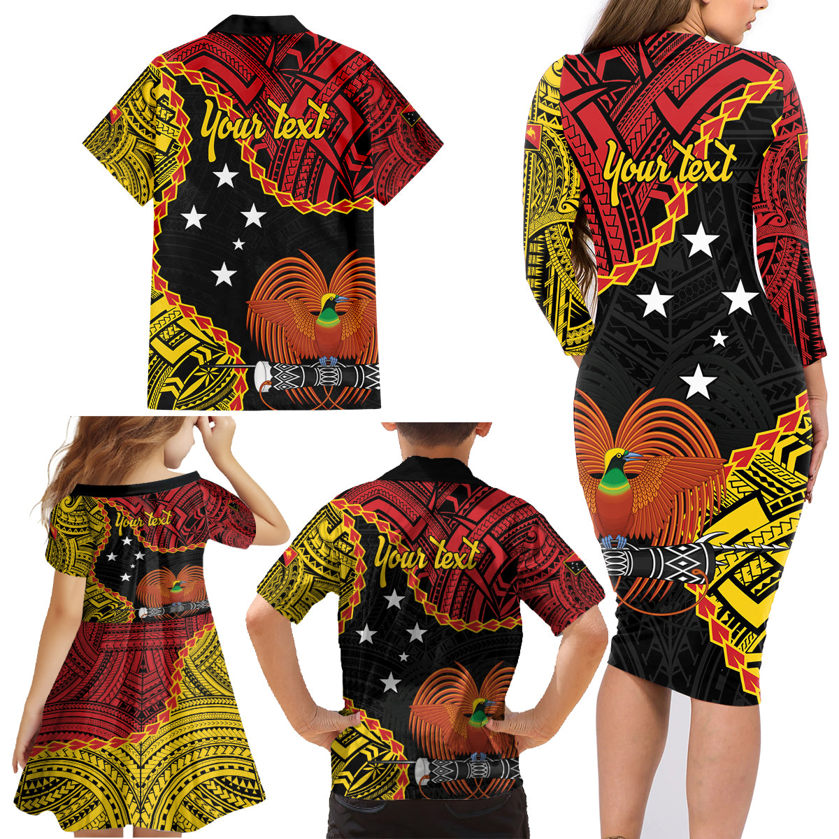 Personalised Papua New Guinea 49th Anniversary Family Matching Long Sleeve Bodycon Dress and Hawaiian Shirt Hapi De bilong Indipendens Papua Niugini LT9 - Polynesian Pride