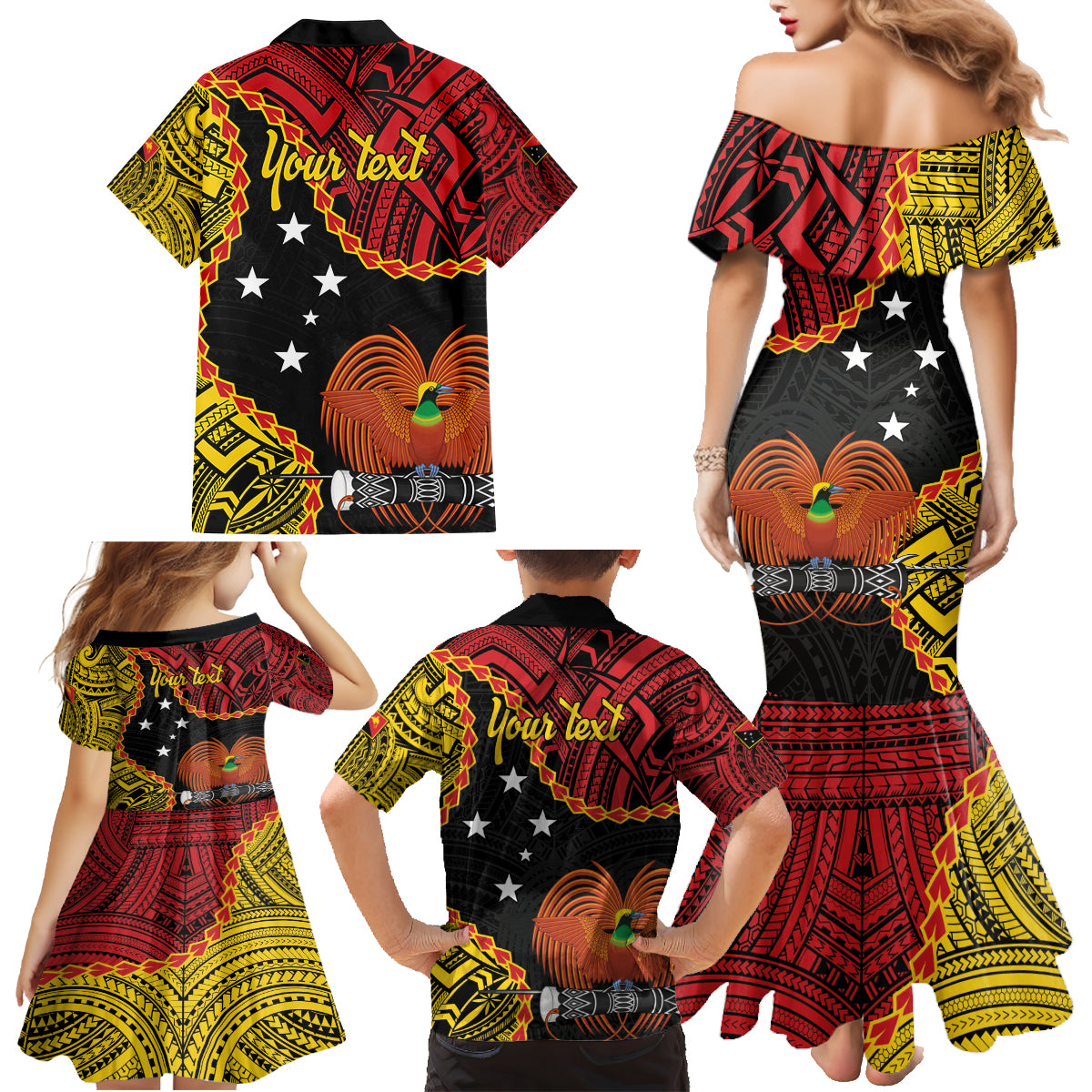 Personalised Papua New Guinea 49th Anniversary Family Matching Mermaid Dress and Hawaiian Shirt Hapi De bilong Indipendens Papua Niugini LT9 - Polynesian Pride