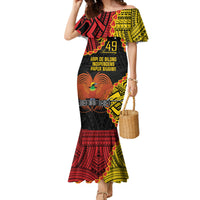 Personalised Papua New Guinea 49th Anniversary Family Matching Mermaid Dress and Hawaiian Shirt Hapi De bilong Indipendens Papua Niugini LT9 Mom's Dress Black - Polynesian Pride