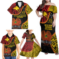 Personalised Papua New Guinea 49th Anniversary Family Matching Off Shoulder Maxi Dress and Hawaiian Shirt Hapi De bilong Indipendens Papua Niugini LT9 - Polynesian Pride