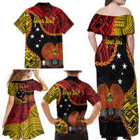 Personalised Papua New Guinea 49th Anniversary Family Matching Off Shoulder Maxi Dress and Hawaiian Shirt Hapi De bilong Indipendens Papua Niugini LT9 - Polynesian Pride