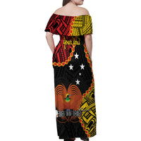 Personalised Papua New Guinea 49th Anniversary Family Matching Off Shoulder Maxi Dress and Hawaiian Shirt Hapi De bilong Indipendens Papua Niugini LT9 - Polynesian Pride
