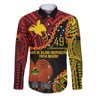 Personalised Papua New Guinea 49th Anniversary Family Matching Off Shoulder Short Dress and Hawaiian Shirt Hapi De bilong Indipendens Papua Niugini LT9 Dad's Shirt - Long Sleeve Black - Polynesian Pride