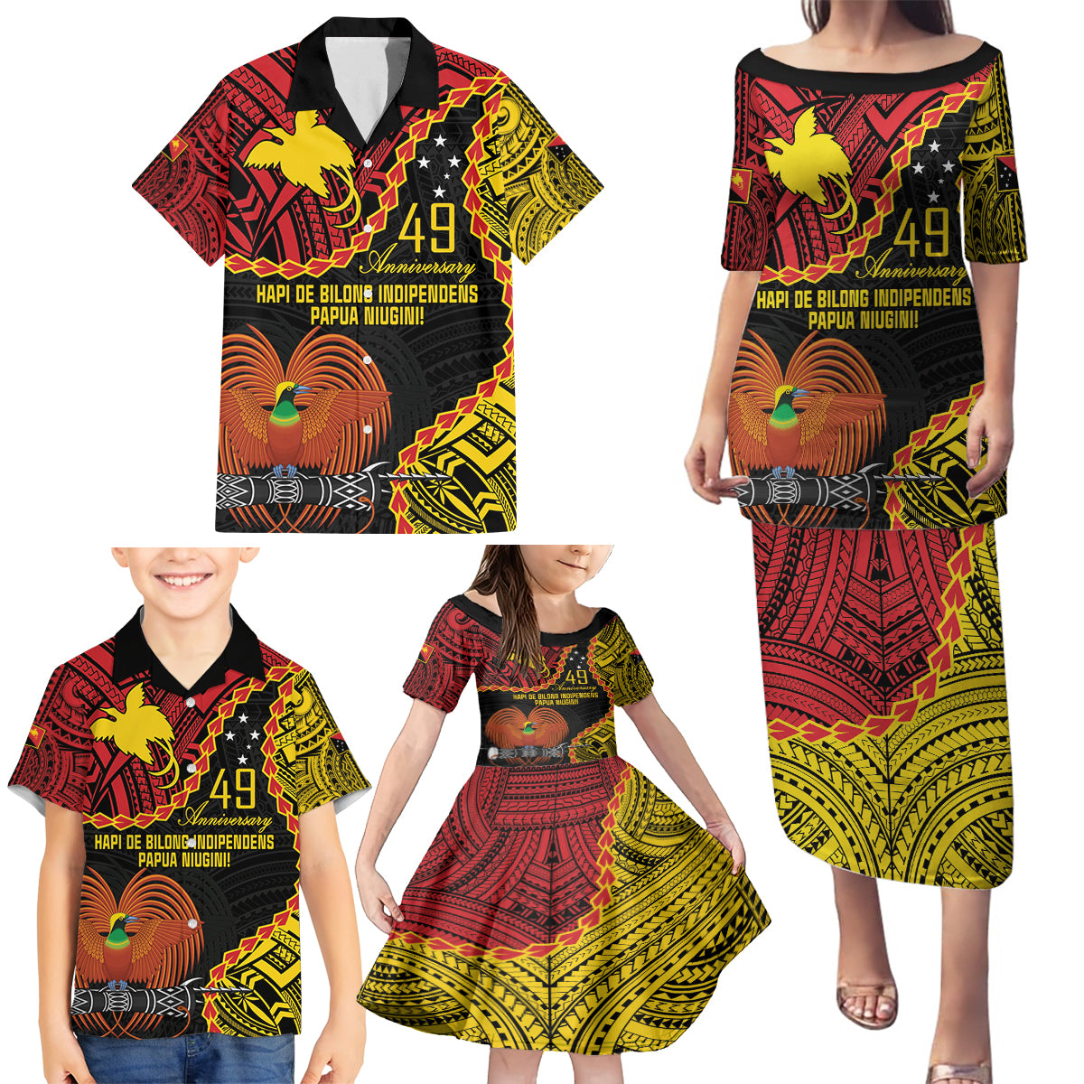 Personalised Papua New Guinea 49th Anniversary Family Matching Puletasi and Hawaiian Shirt Hapi De bilong Indipendens Papua Niugini LT9 - Polynesian Pride