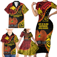 Personalised Papua New Guinea 49th Anniversary Family Matching Short Sleeve Bodycon Dress and Hawaiian Shirt Hapi De bilong Indipendens Papua Niugini LT9 - Polynesian Pride