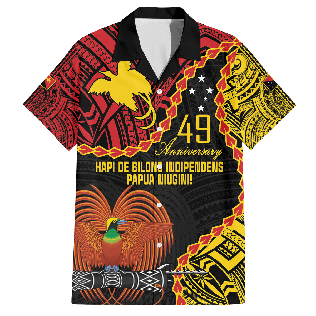 Personalised Papua New Guinea 49th Anniversary Family Matching Summer Maxi Dress and Hawaiian Shirt Hapi De bilong Indipendens Papua Niugini LT9 Dad's Shirt - Short Sleeve Black - Polynesian Pride