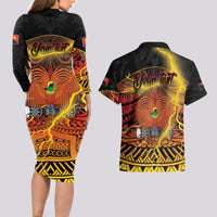 Personalised Papua New Guinea 49th Anniversary Couples Matching Long Sleeve Bodycon Dress and Hawaiian Shirt Bird of Paradise Unity In Diversity LT9 - Polynesian Pride