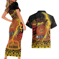Personalised Papua New Guinea 49th Anniversary Couples Matching Short Sleeve Bodycon Dress and Hawaiian Shirt Bird of Paradise Unity In Diversity LT9 - Polynesian Pride