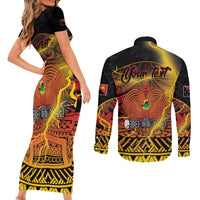 Personalised Papua New Guinea 49th Anniversary Couples Matching Short Sleeve Bodycon Dress and Long Sleeve Button Shirt Bird of Paradise Unity In Diversity LT9 - Polynesian Pride