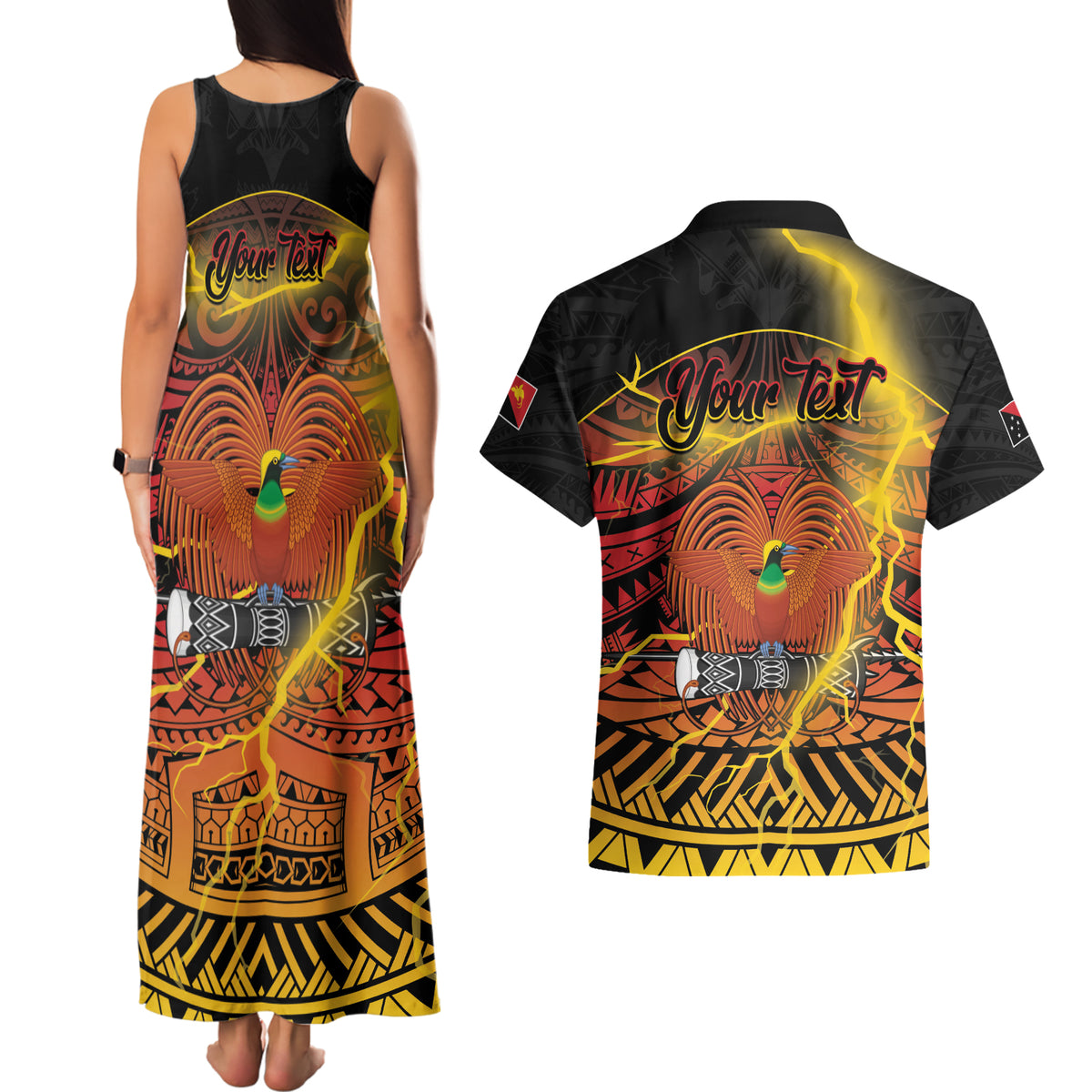 Personalised Papua New Guinea 49th Anniversary Couples Matching Tank Maxi Dress and Hawaiian Shirt Bird of Paradise Unity In Diversity LT9 - Polynesian Pride