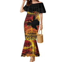 Personalised Papua New Guinea 49th Anniversary Family Matching Mermaid Dress and Hawaiian Shirt Bird of Paradise Unity In Diversity LT9 Mom's Dress Black - Polynesian Pride