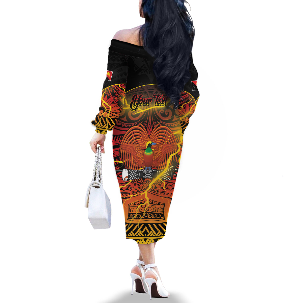 Personalised Papua New Guinea 49th Anniversary Family Matching Off The Shoulder Long Sleeve Dress and Hawaiian Shirt Bird of Paradise Unity In Diversity LT9 - Polynesian Pride