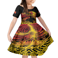 Personalised Papua New Guinea 49th Anniversary Family Matching Off Shoulder Maxi Dress and Hawaiian Shirt Bird of Paradise Unity In Diversity LT9 Daughter's Dress Black - Polynesian Pride