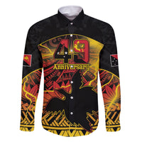 Personalised Papua New Guinea 49th Anniversary Family Matching Off Shoulder Short Dress and Hawaiian Shirt Bird of Paradise Unity In Diversity LT9 Dad's Shirt - Long Sleeve Black - Polynesian Pride