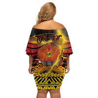 Personalised Papua New Guinea 49th Anniversary Family Matching Off Shoulder Short Dress and Hawaiian Shirt Bird of Paradise Unity In Diversity LT9 - Polynesian Pride