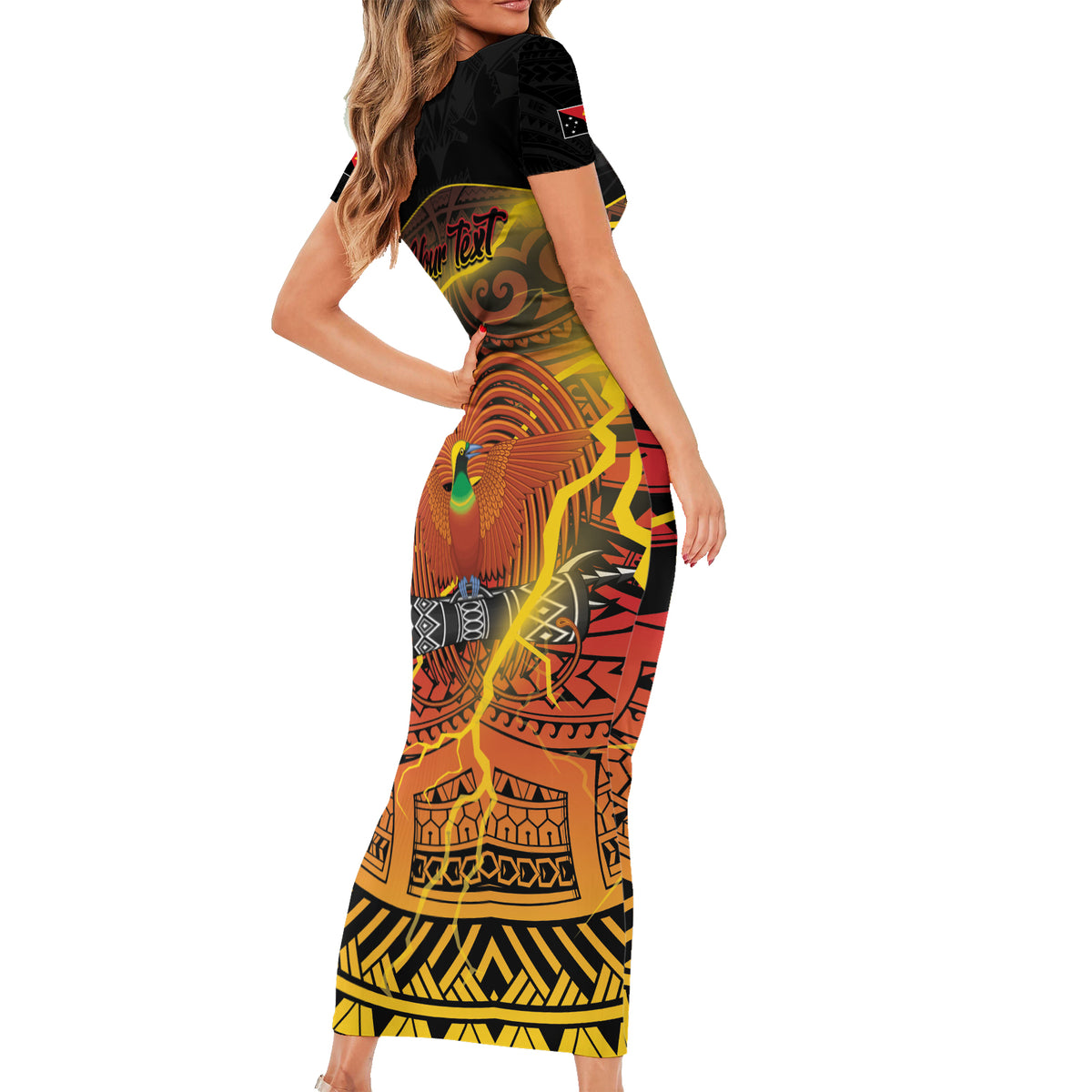 Personalised Papua New Guinea 49th Anniversary Family Matching Short Sleeve Bodycon Dress and Hawaiian Shirt Bird of Paradise Unity In Diversity LT9 - Polynesian Pride