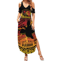Personalised Papua New Guinea 49th Anniversary Family Matching Summer Maxi Dress and Hawaiian Shirt Bird of Paradise Unity In Diversity LT9 Mom's Dress Black - Polynesian Pride
