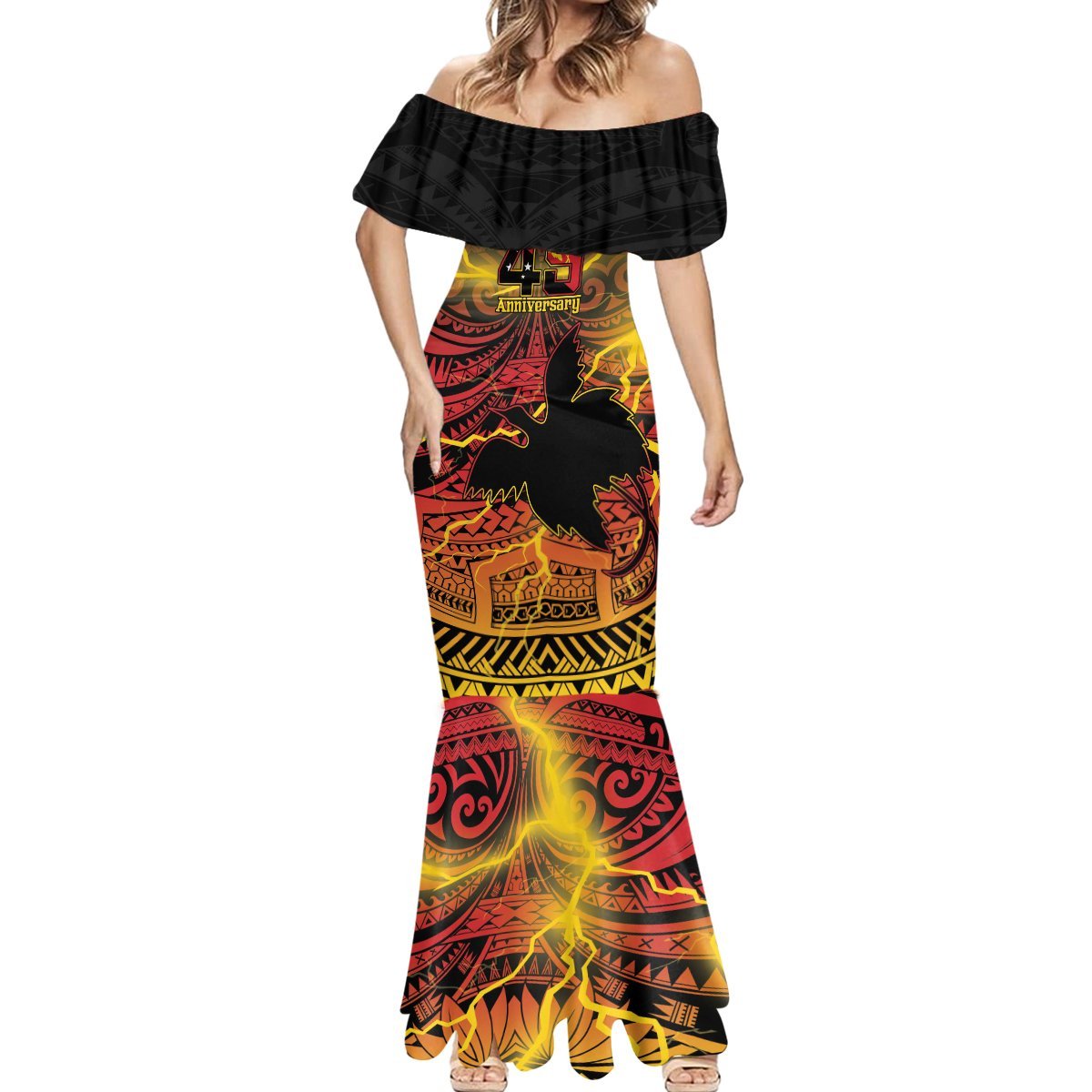 Personalised Papua New Guinea 49th Anniversary Mermaid Dress Bird of Paradise Unity In Diversity LT9 - Polynesian Pride