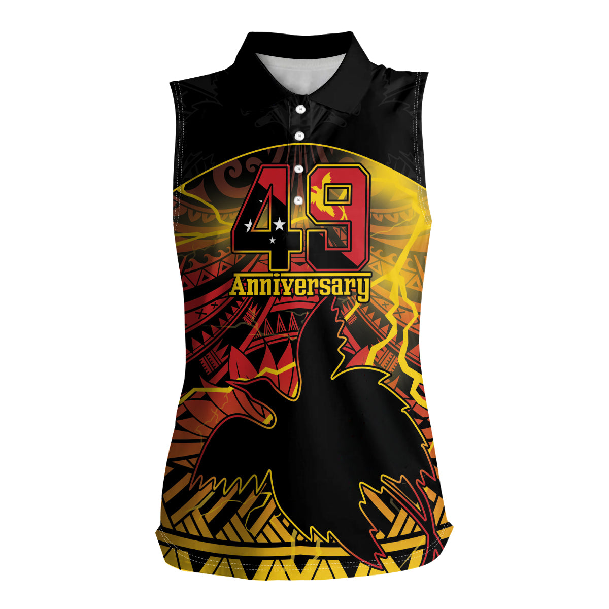Personalised Papua New Guinea 49th Anniversary Women Sleeveless Polo Shirt Bird of Paradise Unity In Diversity