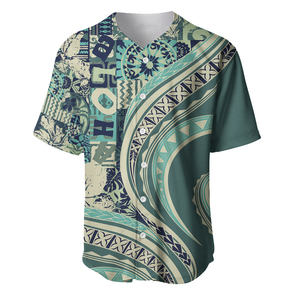 Hawaiian Hibiscus Tribal Vintage Motif Baseball Jersey Ver 1 LT9 Sea Green - Polynesian Pride