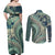 Hawaiian Hibiscus Tribal Vintage Motif Couples Matching Off Shoulder Maxi Dress and Long Sleeve Button Shirt Ver 1
