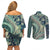 Hawaiian Hibiscus Tribal Vintage Motif Couples Matching Off Shoulder Short Dress and Long Sleeve Button Shirt Ver 1