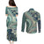 Hawaiian Hibiscus Tribal Vintage Motif Couples Matching Puletasi and Long Sleeve Button Shirt Ver 1