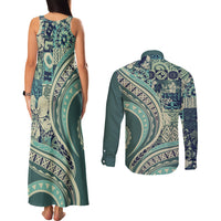 Hawaiian Hibiscus Tribal Vintage Motif Couples Matching Tank Maxi Dress and Long Sleeve Button Shirt Ver 1 LT9 - Polynesian Pride