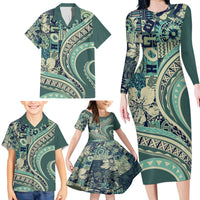 Hawaiian Hibiscus Tribal Vintage Motif Family Matching Long Sleeve Bodycon Dress and Hawaiian Shirt Ver 1 LT9 - Polynesian Pride
