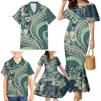 Hawaiian Hibiscus Tribal Vintage Motif Family Matching Mermaid Dress and Hawaiian Shirt Ver 1 LT9 - Polynesian Pride