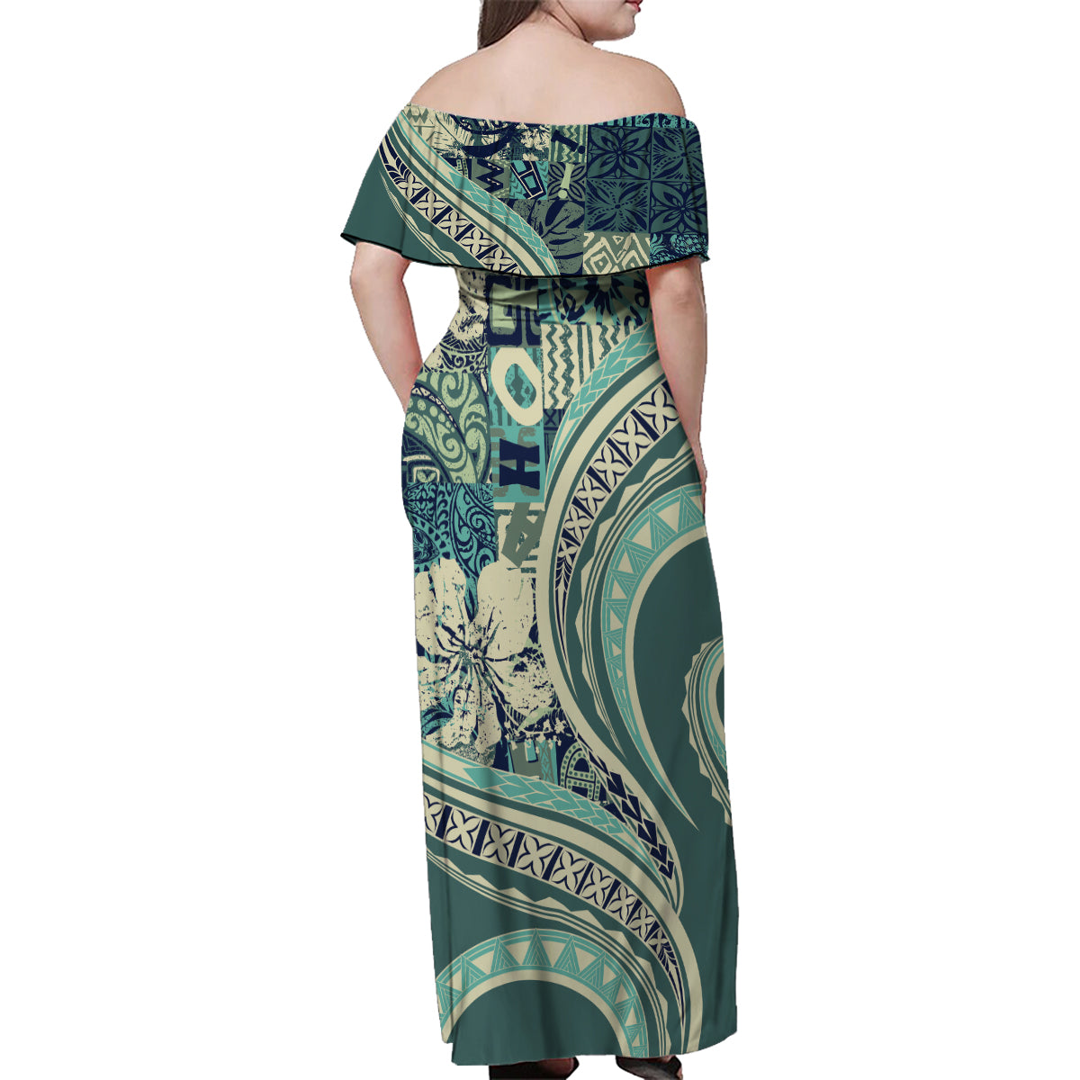 Hawaiian Hibiscus Tribal Vintage Motif Family Matching Off Shoulder Maxi Dress and Hawaiian Shirt Ver 1 LT9 - Polynesian Pride
