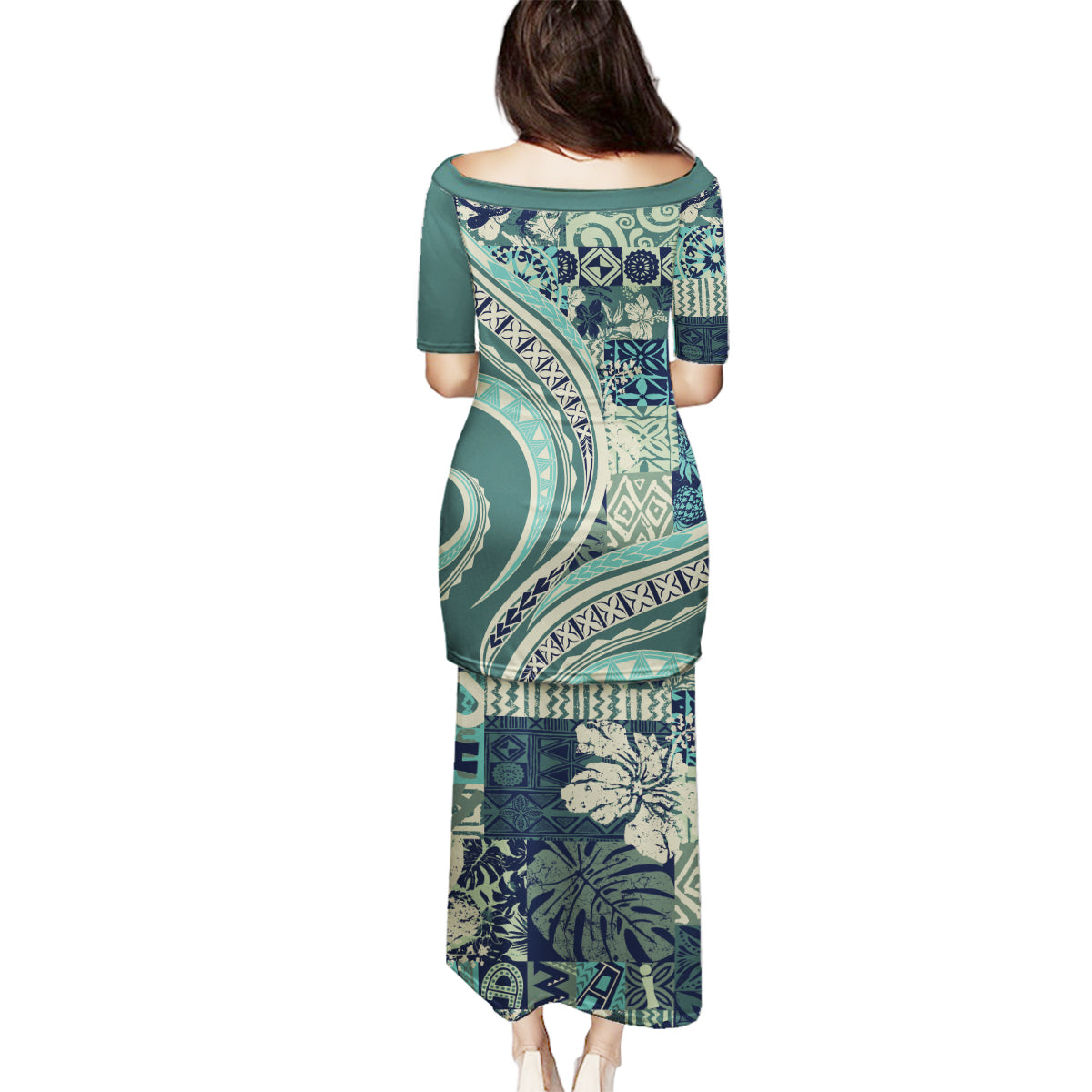 Hawaiian Hibiscus Tribal Vintage Motif Family Matching Puletasi and Hawaiian Shirt Ver 1 LT9 - Polynesian Pride