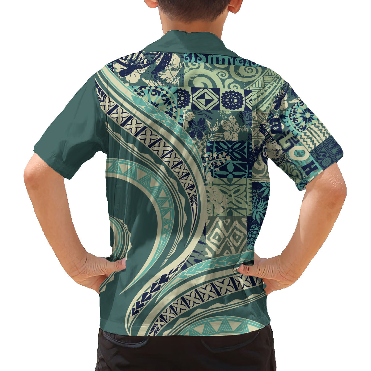Hawaiian Hibiscus Tribal Vintage Motif Family Matching Summer Maxi Dress and Hawaiian Shirt Ver 1 LT9 - Polynesian Pride