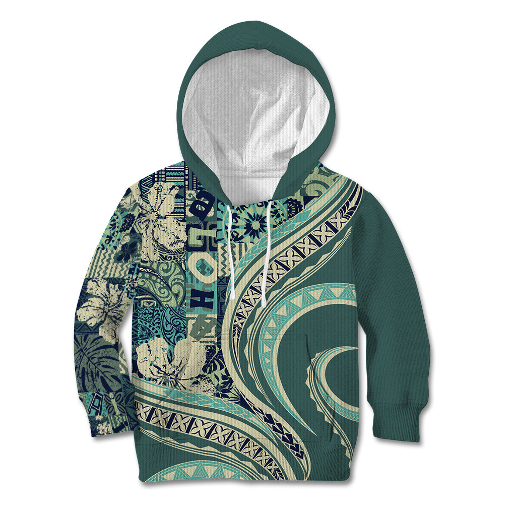Hawaiian Hibiscus Tribal Vintage Motif Kid Hoodie Ver 1 LT9 Hoodie Sea Green - Polynesian Pride