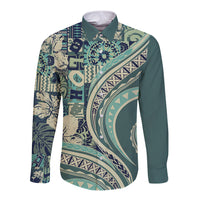 Hawaiian Hibiscus Tribal Vintage Motif Long Sleeve Button Shirt Ver 1 LT9 Unisex Sea Green - Polynesian Pride