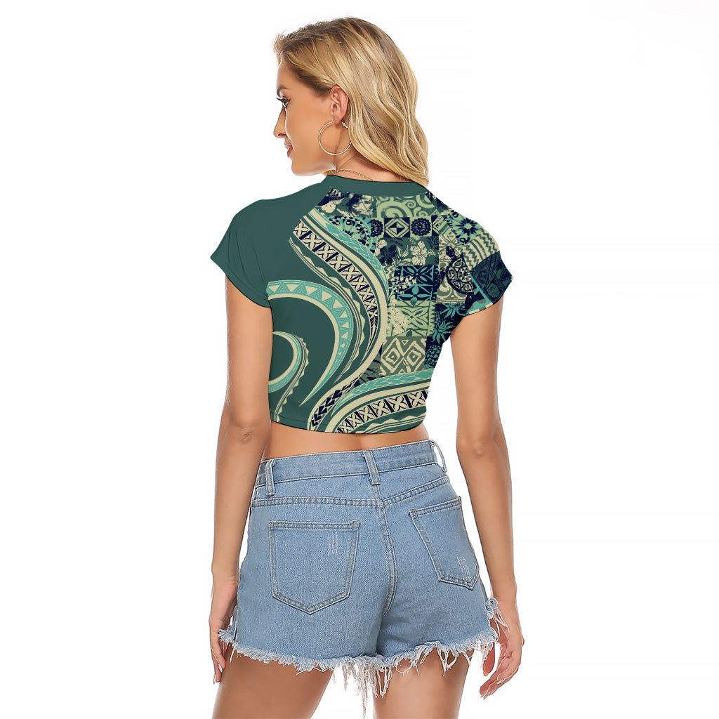 Hawaiian Hibiscus Tribal Vintage Motif Raglan Cropped T Shirt Ver 1