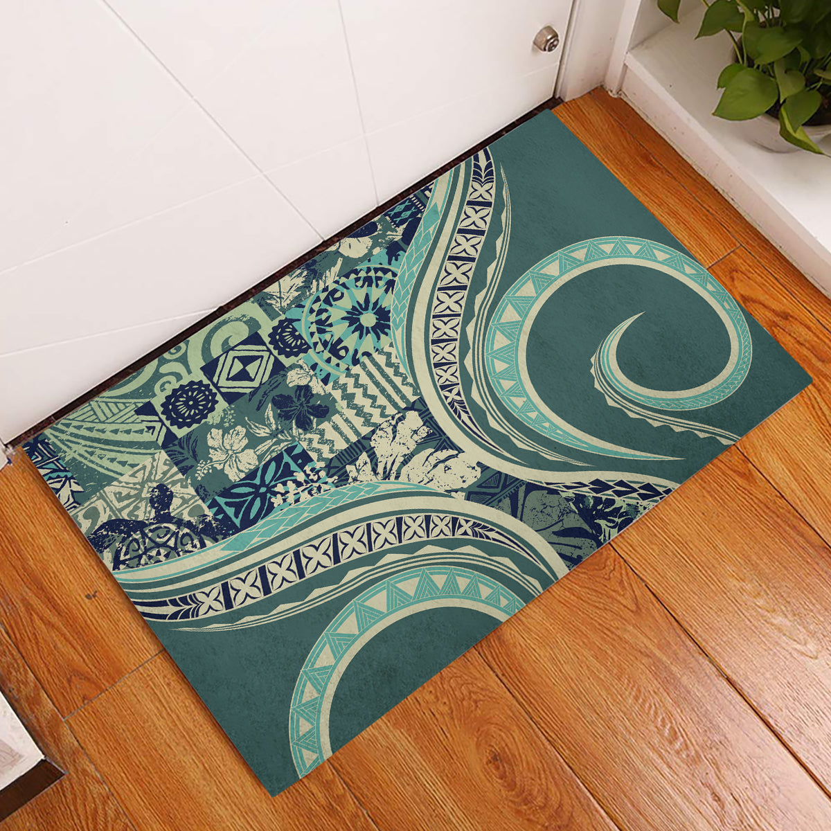 Hawaiian Hibiscus Tribal Vintage Motif Rubber Doormat Ver 1