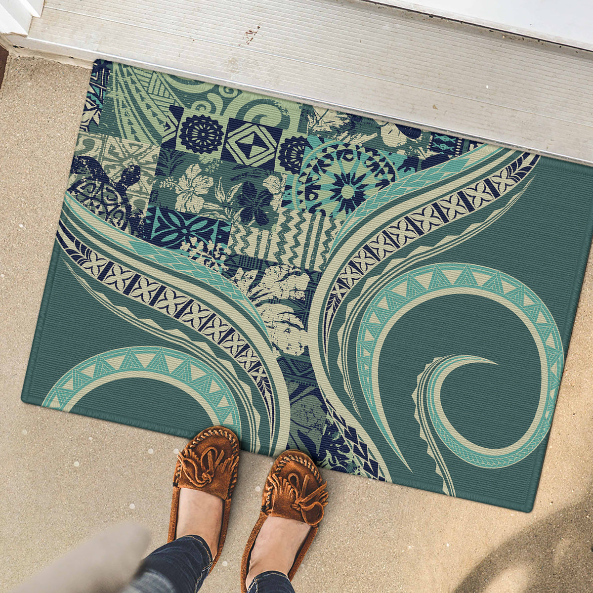 Hawaiian Hibiscus Tribal Vintage Motif Rubber Doormat Ver 1