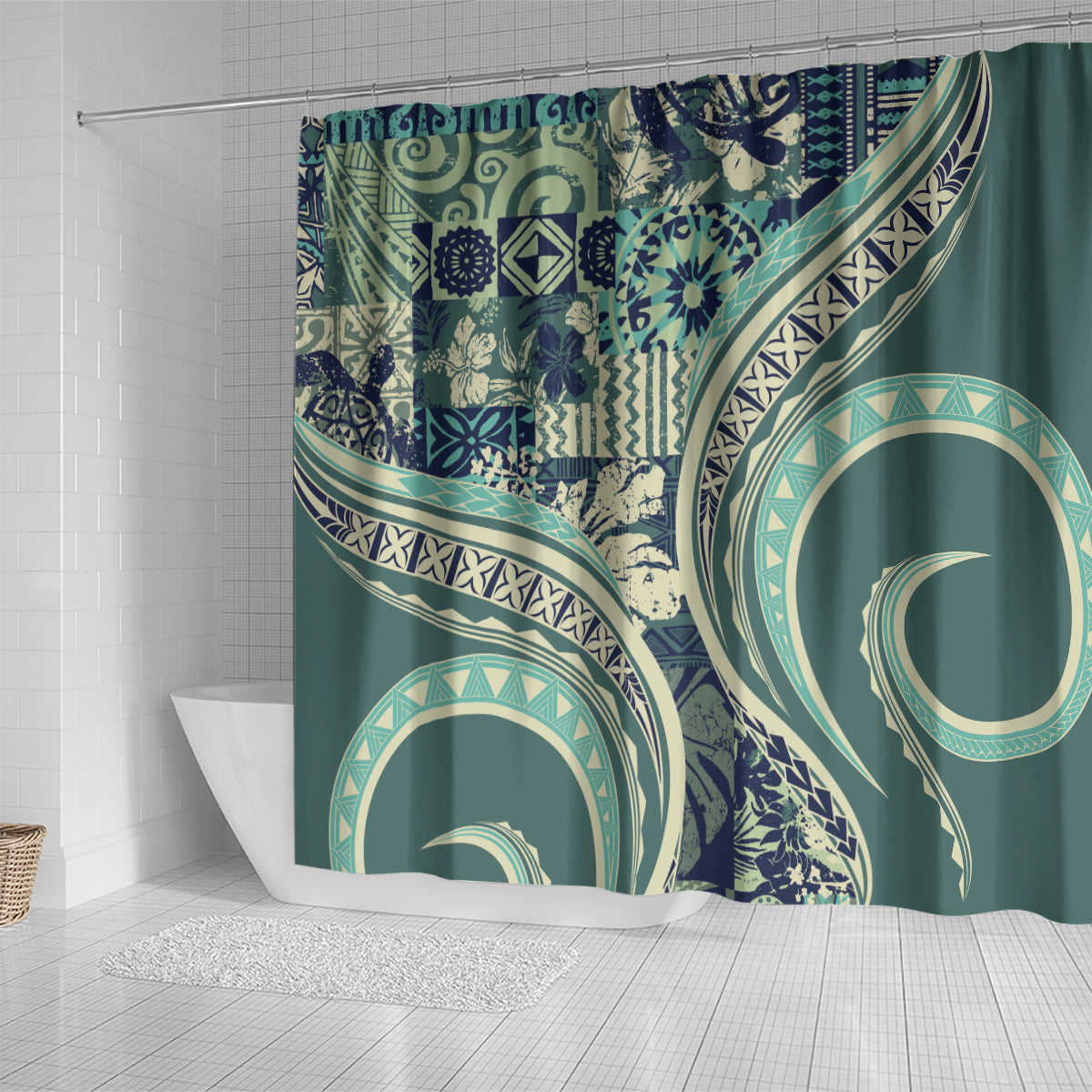 Hawaiian Hibiscus Tribal Vintage Motif Shower Curtain Ver 1 LT9 - Polynesian Pride