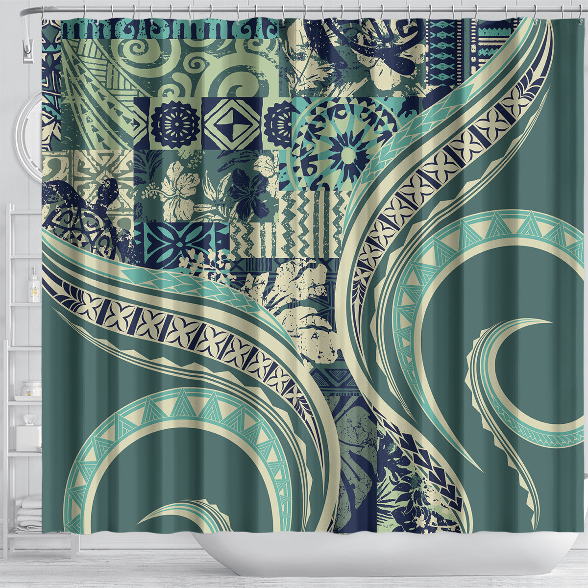 Hawaiian Hibiscus Tribal Vintage Motif Shower Curtain Ver 1 LT9 - Polynesian Pride