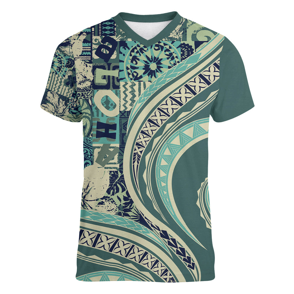 Hawaiian Hibiscus Tribal Vintage Motif Women V-Neck T-Shirt Ver 1