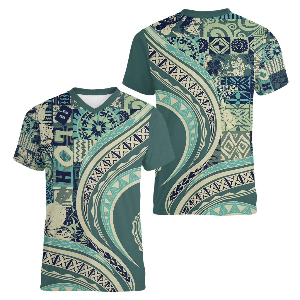 Hawaiian Hibiscus Tribal Vintage Motif Women V-Neck T-Shirt Ver 1