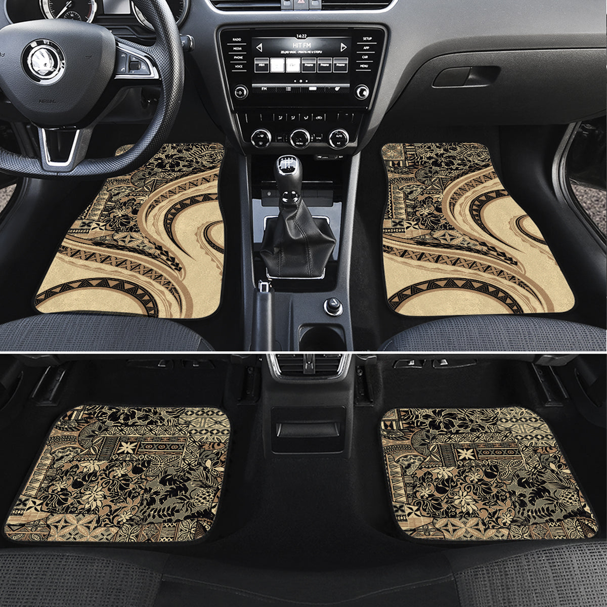 Hawaiian Hibiscus Tribal Vintage Motif Car Mats Ver 2 LT9 Set 4pcs Beige - Polynesian Pride