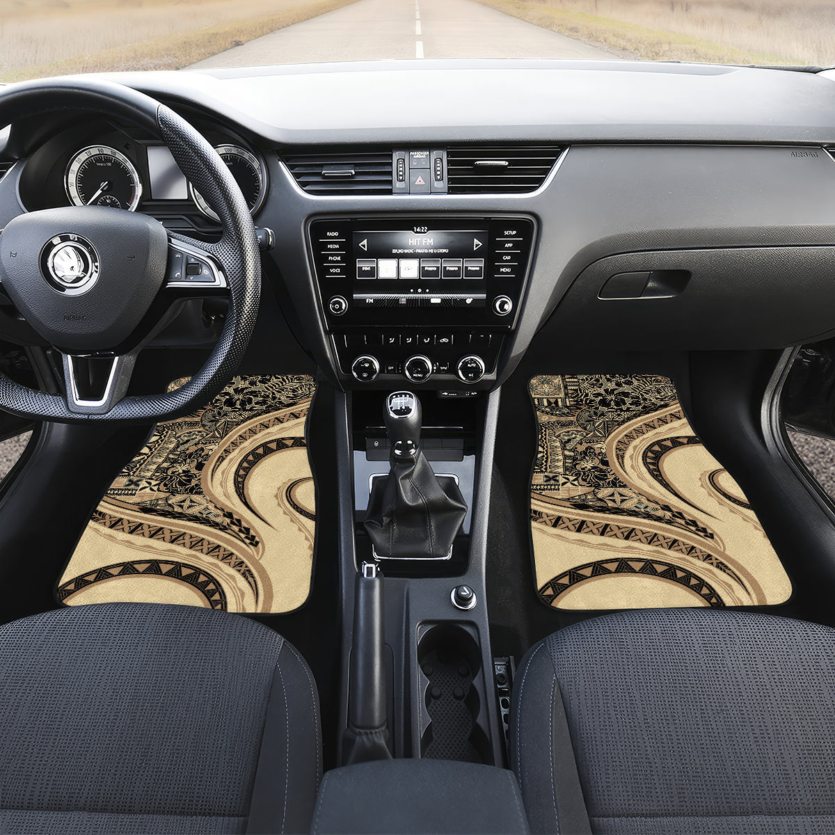 Hawaiian Hibiscus Tribal Vintage Motif Car Mats Ver 2 LT9 Set 2pcs - Front Beige - Polynesian Pride