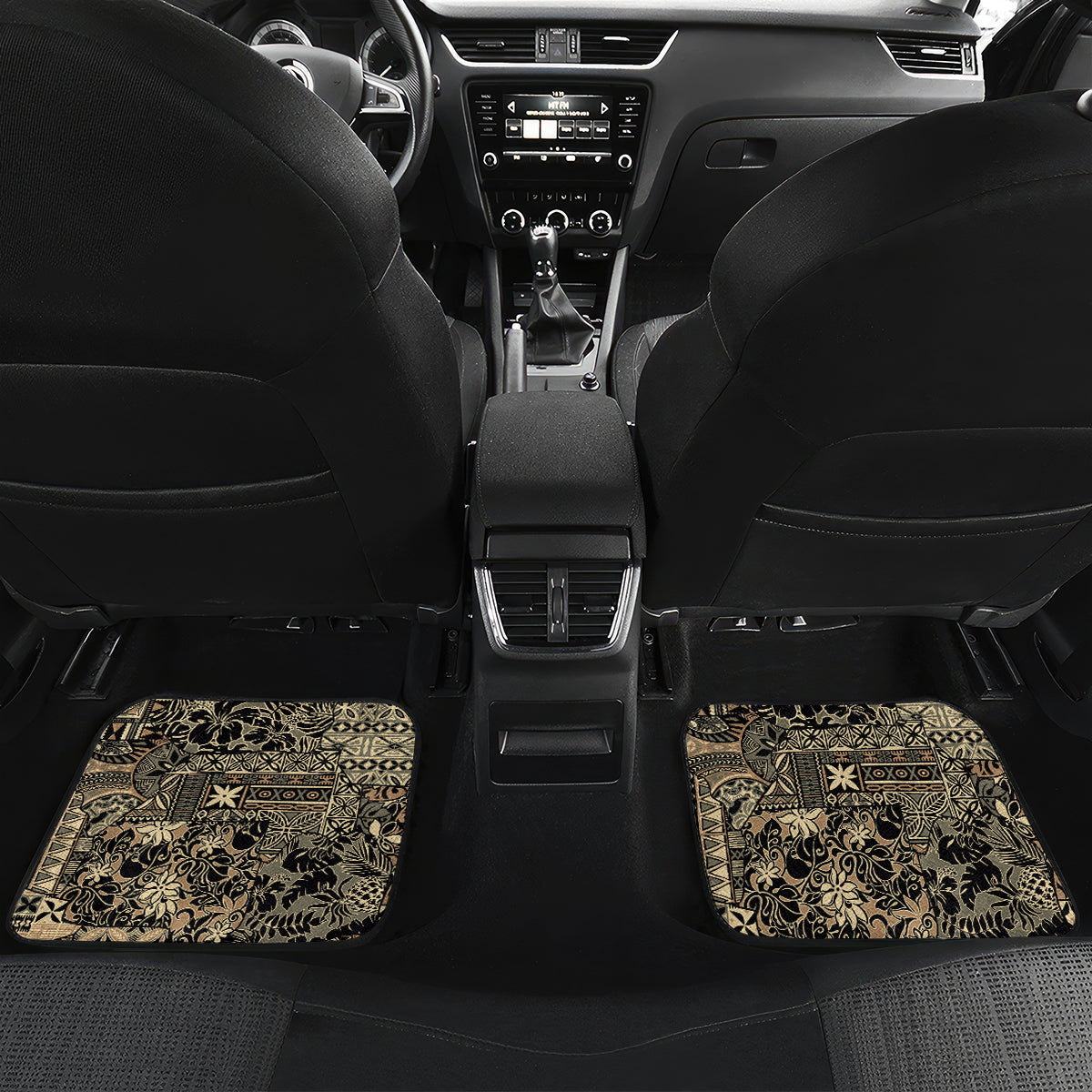 Hawaiian Hibiscus Tribal Vintage Motif Car Mats Ver 2 LT9 Set 2pcs - Back Beige - Polynesian Pride